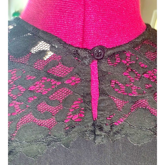 Elodie Junior's Small Black Lace Crop Top Short Sleeve Applique with Collar - Picture 6 of 8